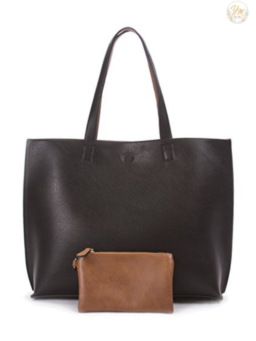 Reversible Vegan Leather Tote Bag Large Shoulder Handbag with Wristlet